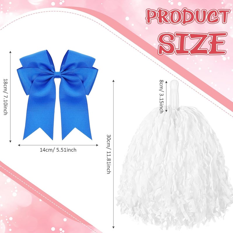 Knitgrip 4 قطع 10" بوم بوم تشجيع كبيرة مع رباط شعر للفتاة مجموعة ملحقات تشجيع للرقص والرياضات والمناسبات حفلة كرة السلة وكرة القدم - Image 2